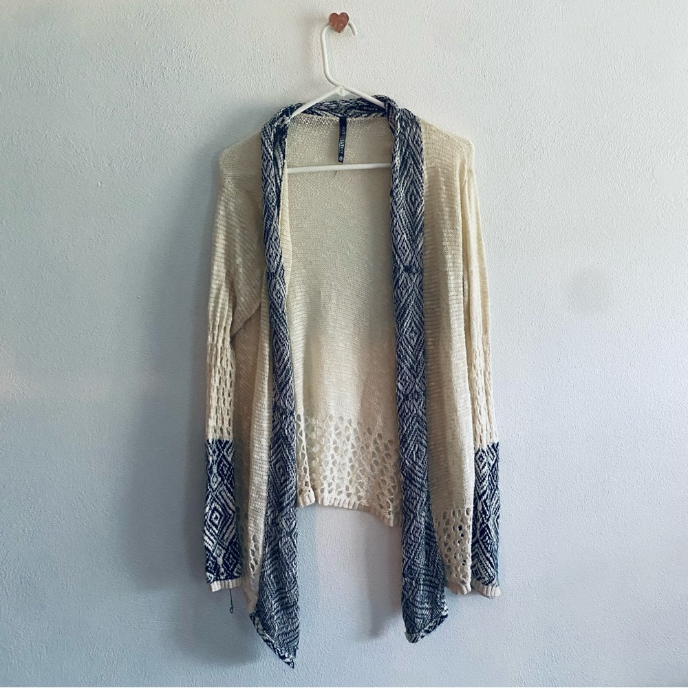 Absolutely Cream and Gray Lightweight Knot Cardigan Sweater